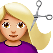 Emoji 💇🏼‍♀️ Taglio Di Capelli Per Donna: Carnagione Abbastanza Chiara su Apple iOS 16.4.