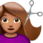 💇🏽‍♀️ Emoji Frau beim Haareschneiden: mittlere Hautfarbe Apple iOS 16.4.