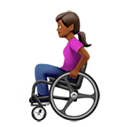 👩🏾‍🦽 Emoji Frau in manuellem Rollstuhl: mitteldunkle Hautfarbe Apple iOS 16.4.