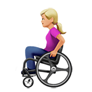 👩🏼‍🦽 Emoji Frau in manuellem Rollstuhl: mittelhelle Hautfarbe Apple iOS 16.4.