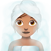 🧖🏽‍♀️ Emoji Frau in Dampfsauna: mittlere Hautfarbe Apple iOS 16.4.