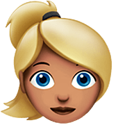 👱🏽‍♀️ Emoji Frau: mittlere Hautfarbe, blond Apple iOS 16.4.