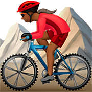 🚵🏾‍♀️ Emoji Mulher Fazendo Mountain Bike: Pele Morena Escura na Apple iOS 16.4.