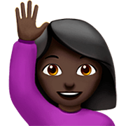 🙋🏿‍♀️ Emoji Frau mit erhobenem Arm: dunkle Hautfarbe Apple iOS 16.4.