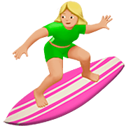 🏄🏼‍♀️ Emoji Mulher Surfista: Pele Morena Clara na Apple iOS 16.4.