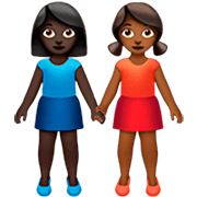 👩🏿‍🤝‍👩🏾 Emoji händchenhaltende Frauen: dunkle Hautfarbe, mitteldunkle Hautfarbe Apple iOS 16.4.