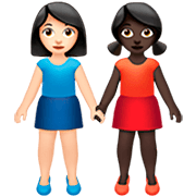 👩🏻‍🤝‍👩🏿 Emoji händchenhaltende Frauen: helle Hautfarbe, dunkle Hautfarbe Apple iOS 16.4.