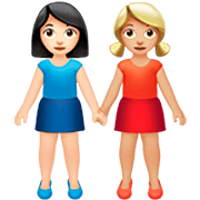 Emoji 👩🏻‍🤝‍👩🏼 Due Donne Che Si Tengono Per Mano: Carnagione Chiara E Carnagione Abbastanza Chiara su Apple iOS 16.4.