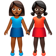 👩🏾‍🤝‍👩🏿 Emoji händchenhaltende Frauen: mitteldunkle Hautfarbe, dunkle Hautfarbe Apple iOS 16.4.