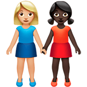 Emoji 👩🏼‍🤝‍👩🏿 Due Donne Che Si Tengono Per Mano: Carnagione Abbastanza Chiara E Carnagione Scura su Apple iOS 16.4.