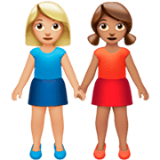 Emoji 👩🏼‍🤝‍👩🏽 Due Donne Che Si Tengono Per Mano: Carnagione Abbastanza Chiara E Carnagione Olivastra su Apple iOS 16.4.