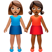 Émoji 👩🏽‍🤝‍👩🏾 Deux Femmes Se Tenant La Main : Peau Légèrement Mate Et Peau Mate sur Apple iOS 16.4.