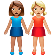 Emoji 👩🏽‍🤝‍👩🏼 Due Donne Che Si Tengono Per Mano: Carnagione Olivastra E Carnagione Abbastanza Chiara su Apple iOS 16.4.