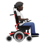 🧑🏿‍🦼‍➡️ Emoji Pessoa em cadeira de rodas motorizada virada para a direita: tom de pele escuro na Apple iOS 17.4.