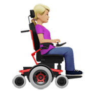 👩🏼‍🦼‍➡️ Emoji Mulher em cadeira de rodas motorizada virada para a direita: tom de pele médio-claro na Apple iOS 17.4.