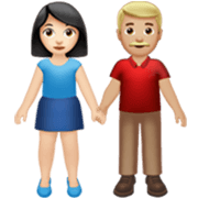👩🏻‍🤝‍👨🏼 Emoji Mujer Y Hombre De La Mano: Tono De Piel Claro Y Tono De Piel Claro Medio en Apple iOS 17.4.