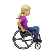 Femme en fauteuil roulant manuel face à la droite : Teint moyennement clair Apple iOS 17.4.
