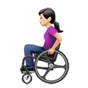 👩🏻‍🦽 Emoji Mulher Em Cadeira De Rodas Manual: Pele Clara na Apple iOS 17.4.