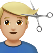 💇🏼‍♂️ Emoji Homem Cortando O Cabelo: Pele Morena Clara na Apple iOS 17.4.