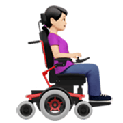 Femme en fauteuil roulant motorisé face à la droite : Peau claire Apple iOS 17.4.