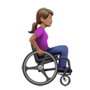 👩🏽‍🦽‍➡️ Emoji Mulher em cadeira de rodas manual virada para a direita: tom de pele médio na Apple iOS 17.4.