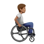 🧑🏽‍🦽‍➡️ Emoji Pessoa em cadeira de rodas manual virada para a direita: tom de pele médio na Apple iOS 17.4.
