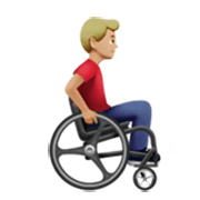 👨🏼‍🦽‍➡️ Emoji Homem em cadeira de rodas manual virado para a direita: tom de pele médio-claro na Apple iOS 17.4.