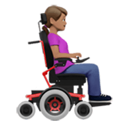 Emoji 👩🏽‍🦼‍➡️ Donna in sedia a rotelle motorizzata rivolta a destra: tono medio della pelle su Apple iOS 17.4.