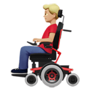 👨🏼‍🦼 Emoji Mann in elektrischem Rollstuhl: mittelhelle Hautfarbe Apple iOS 17.4.
