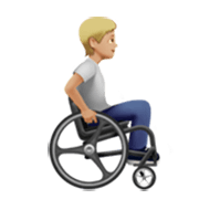 Emoji 🧑🏼‍🦽‍➡️ Persona in sedia a rotelle manuale Rivolta a destra: tono della pelle medio-chiaro su Apple iOS 17.4.