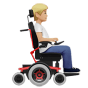 Émoji 🧑🏼‍🦼‍➡️ Personne en fauteuil roulant motorisé face à la droite : Peau moyennement claire sur Apple iOS 17.4.