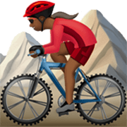 🚵🏾‍♀️ Emoji Mulher Fazendo Mountain Bike: Pele Morena Escura na Apple iOS 17.4.