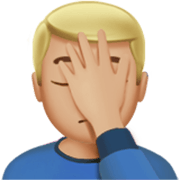 Emoji 🤦🏼‍♂️ Uomo Esasperato: Carnagione Abbastanza Chiara su Apple iOS 17.4.