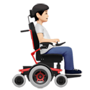 Person im motorisierten Rollstuhl mit Blick nach rechts: Heller Hautton Apple iOS 17.4.