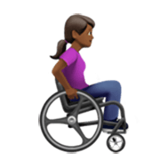 Emoji 👩🏾‍🦽‍➡️ Donna in sedia a rotelle manuale Rivolta a destra: tono della pelle medio-scuro su Apple iOS 17.4.