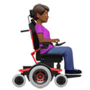 Emoji 👩🏾‍🦼‍➡️ Donna in sedia a rotelle motorizzata Rivolta a destra: tono della pelle medio-scuro su Apple iOS 17.4.