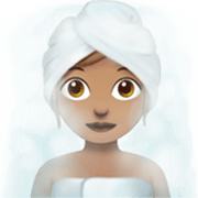 🧖🏽‍♀️ Emoji Mulher Na Sauna: Pele Morena na Apple iOS 17.4.