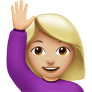 🙋🏼‍♀️ Emoji Frau mit erhobenem Arm: mittelhelle Hautfarbe Apple iOS 17.4.