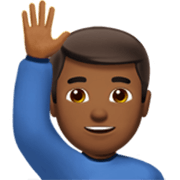 🙋🏾‍♂️ Emoji Mann mit erhobenem Arm: mitteldunkle Hautfarbe Apple iOS 17.4.