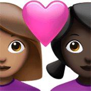 Emoji 👩🏽‍❤️‍👩🏿 Coppia Con Cuore - Donna: Carnagione Abbastanza Chiara, Donna: Carnagione Scura su Apple iOS 17.4.