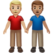 👨🏼‍🤝‍👨🏽 Emoji händchenhaltende Männer: mittelhelle Hautfarbe, mittlere Hautfarbe Apple iOS 17.4.