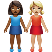Emoji 👩🏾‍🤝‍👩🏼 Due Donne Che Si Tengono Per Mano: Carnagione Abbastanza Scura E Carnagione Abbastanza Chiara su Apple iOS 17.4.