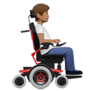 🧑🏽‍🦼‍➡️ Emoji Pessoa em cadeira de rodas motorizada virada para a direita: tom de pele médio na Apple iOS 17.4.