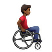 Emoji 👨🏾‍🦽‍➡️ Uomo in sedia a rotelle manuale Rivolto a destra: tono della pelle medio-scuro su Apple iOS 17.4.