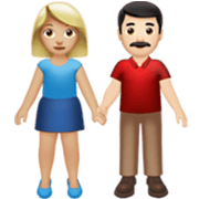 👩🏼‍🤝‍👨🏻 Emoji Mann und Frau halten Hände: mittelhelle Hautfarbe, helle Hautfarbe Apple iOS 17.4.