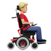 Emoji 👨🏼‍🦼‍➡️ Uomo in sedia a rotelle motorizzata Rivolta a destra: tono della pelle medio-chiaro su Apple iOS 17.4.