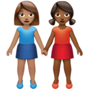 Émoji 👩🏽‍🤝‍👩🏾 Deux Femmes Se Tenant La Main : Peau Légèrement Mate Et Peau Mate sur Apple iOS 17.4.