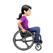 Emoji 👩🏻‍🦽‍➡️ Donna in sedia a rotelle manuale rivolta a destra: tono della pelle chiaro su Apple iOS 17.4.