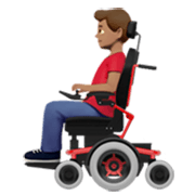 👨🏽‍🦼 Emoji Mann in elektrischem Rollstuhl: mittlere Hautfarbe Apple iOS 17.4.