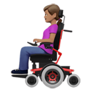👩🏽‍🦼 Emoji Frau in elektrischem Rollstuhl: mittlere Hautfarbe Apple iOS 17.4.